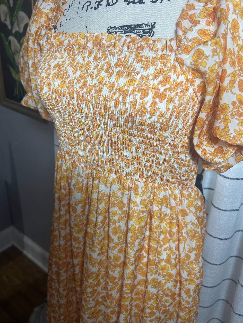 Ivy City Co Smocked Square-Neck Maxi Dress in Orange Floral - Picture 4 of 5